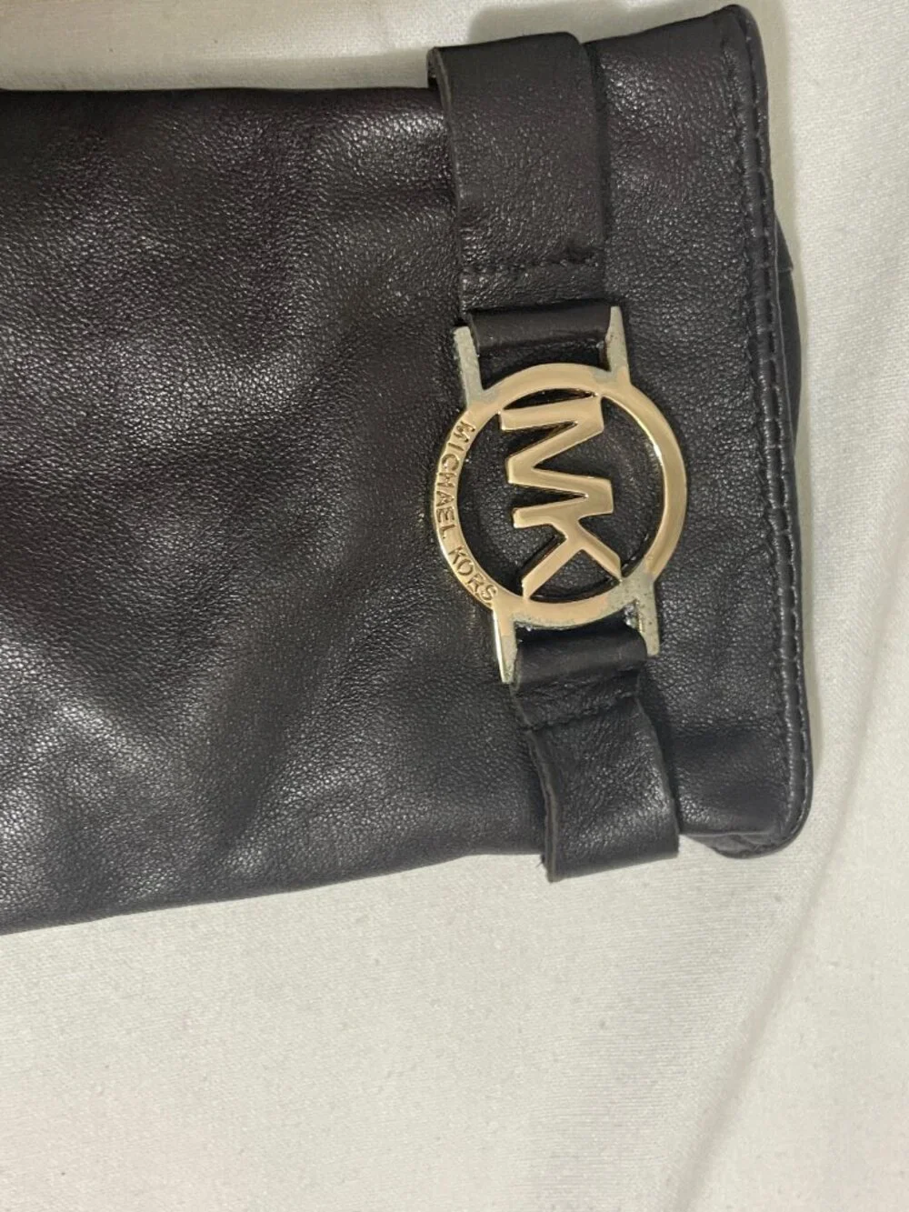 Michael Kors Women’s Medium Black Leather Gloves Gold MK Logo 9.5”